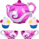 Princess Tea & Treats Water Toy Set - Girls Bath & Pool Beach Toys Tea Party Playset - Teapot, 2 Tea Cups, Silicone Cupcakes That Spray Water - Water Safe - Toddler Summer Princess Party Favor & Decor