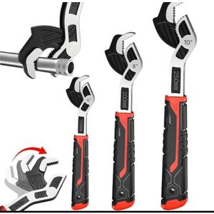 Rhevosil 6” 8” 10” Multi-function Self-locking Pipe Wrench Set, Chromium Vanadium Steel,Plumbers Wrench with Self Tightening Function for 9/32”-1 3/8” (7-35mm) Pipe Fittings and Nuts (1set)