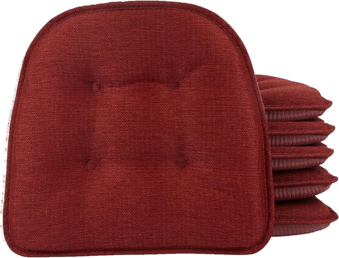 Klear Vu Omega Non-Slip Chair Cushions, Assembled in USA, U-Shaped Skid-Proof Seat Pads for Dining Room, Kitchen, Office, 15"x16", 6 Pack, Solid Flame Red 6 Count (6 Pack, Solid Flame Red)