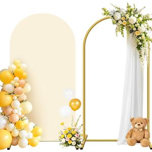 Metal Arch Backdrop Stand and Cover Set (Beige, 7.2 ft), Wedding Arch Stand with Beige Cover for Baby Shower, Party, Birthday, Wedding, Bridal Shower