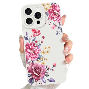 LEOMAKRON for iPhone 16 Pro Max Case Purple Floral Flowers Pattern White
