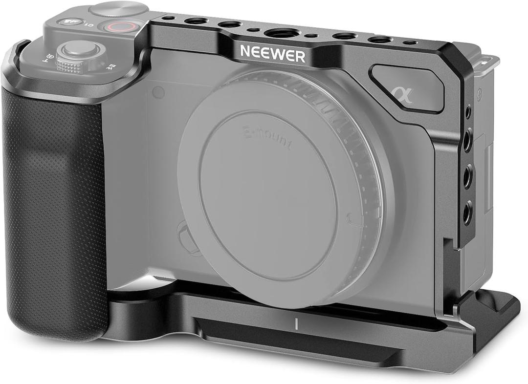 NEEWER ZV-E10 Camera Cage with Silicone Grip, 1/4" Threads, 3/8" ARRI Locating Holes, Arca Type QR Base, Protective Metal Video Rig Compatible with SmallRig Handles DJI RS Gimbals Sony ZV-E10, CA003S