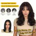 Lativ Dark Brown Wig with Bangs Layered Wavy Wig for Women Synthetic | 4x4 Realistic Scalp,Heat Resistant Fiber,Natural Looking,Beginner Friendly,Face-Framing Curly Layers for Daily Party 18 Inch