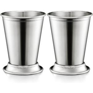 ZEAYEA Set of 2 Mint Julep Cups, Classic Stainless Steel Glasses for Party Bar Home Restaurant, 12 oz Metal Cocktail Glasses for Beer Juice Beverage, Silver