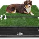 LOOBANI Large Dog Grass Pad with Tray - 35x23in Dog Litter Box with 2-Pack Replacement Artificial Grass Puppy Training Pads - Potty Tray for Balcony Apartment Indoor Outdoor Use