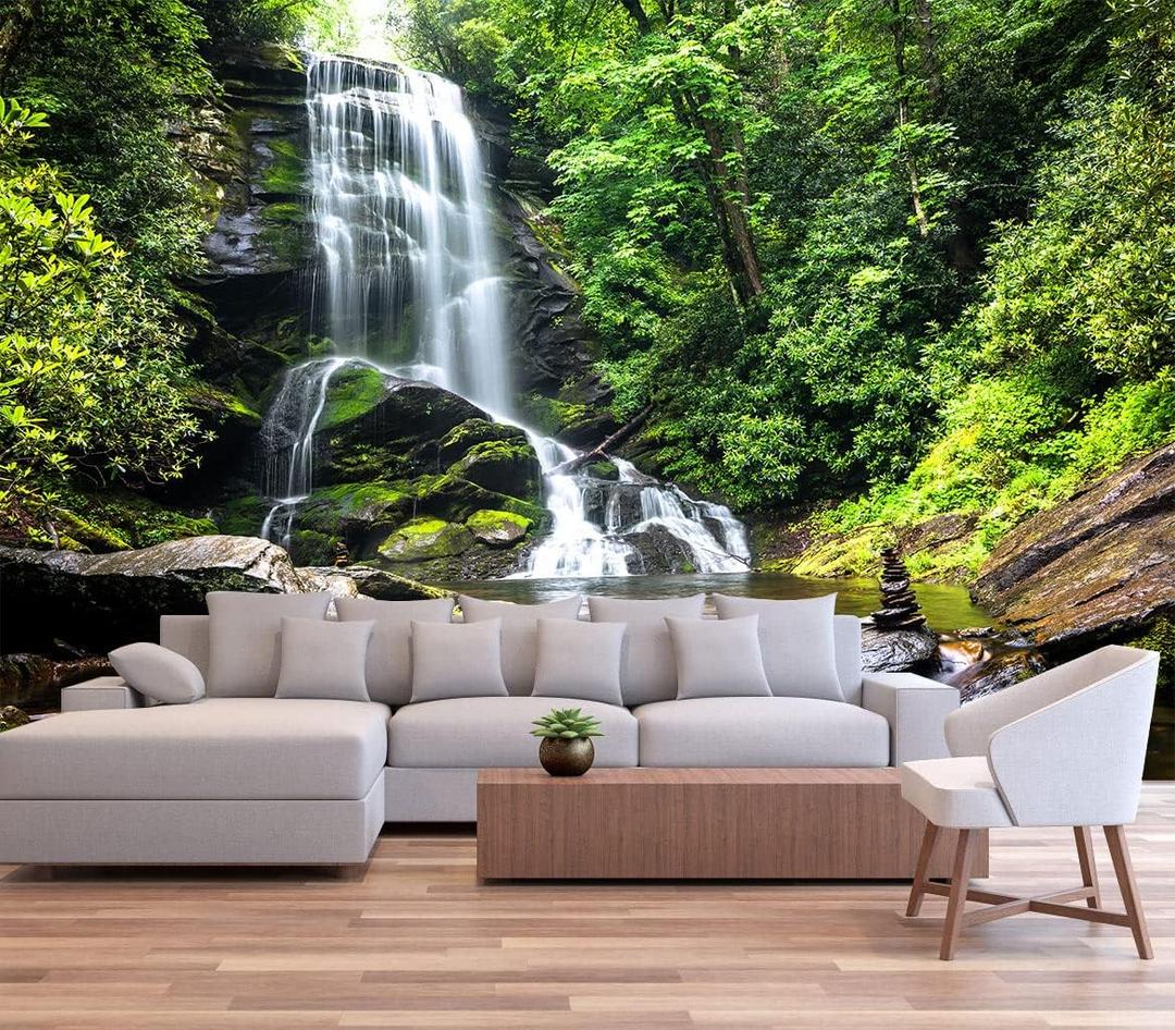 Reyhui 108''x75''Cascading Waterfalls in Forest Wall Mural Large Wallpaper Mural Wall Decor for Bedroom, Living Room, Kids Room(Not Self-Adhesive)