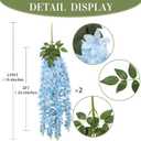 2PCS Artificial Blue Hanging Wisteria Flowers, 2.95ft Wisteria Garland with 5 Branches Realistic Silk Hanging Flowers for Decoration, Wedding Arch, Party Backdrop, and Home Wall Decor