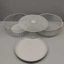 LIBKEN Metal Fruit Bowl with Mesh Lid and Basket - Fruit and Vegetable Holder for Kitchen Counter - Versatile and Durable Storage Basket Organizer for Fruit, Veggie, Snacks - 11x11x4-Inch (Warm Gray)