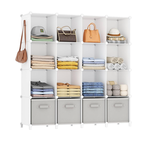Closet Organizers and Storage, 16 Cube Storage Organizer, Closet Organizer Bookshelf Cubes Shelves for Clothes, Bedroom, Kids Room, Bathroom, Wardrobe, Garment Racks, White
