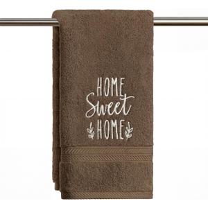 Artoid Mode 1 Pc Brown Home Sweet Home Embroidered Hand Towels for Bathroom, 100% Cotton Soft Absorbent Farmhouse Decor Towels, 13.7 x 29.5 Inch