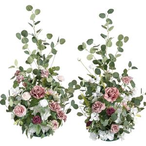Ling's moment 41" Tall Free Standing Artificial Flowers Arrangements 2 pcs Wedding Arch Altar Stage Decorations Dusty Rose & Cream for Ceremony Reception Church Backdrop Outdoor Aisle Floral Party
