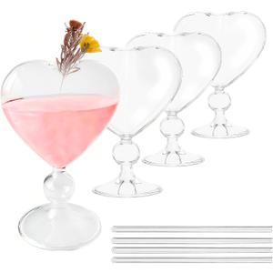 4PCS Heart Shaped White Wine Glasses, Glass Highball Glasses, Cocktail Glasses for Parties, Homes, Bars, Clubs, Restaurants, Hotel Venue