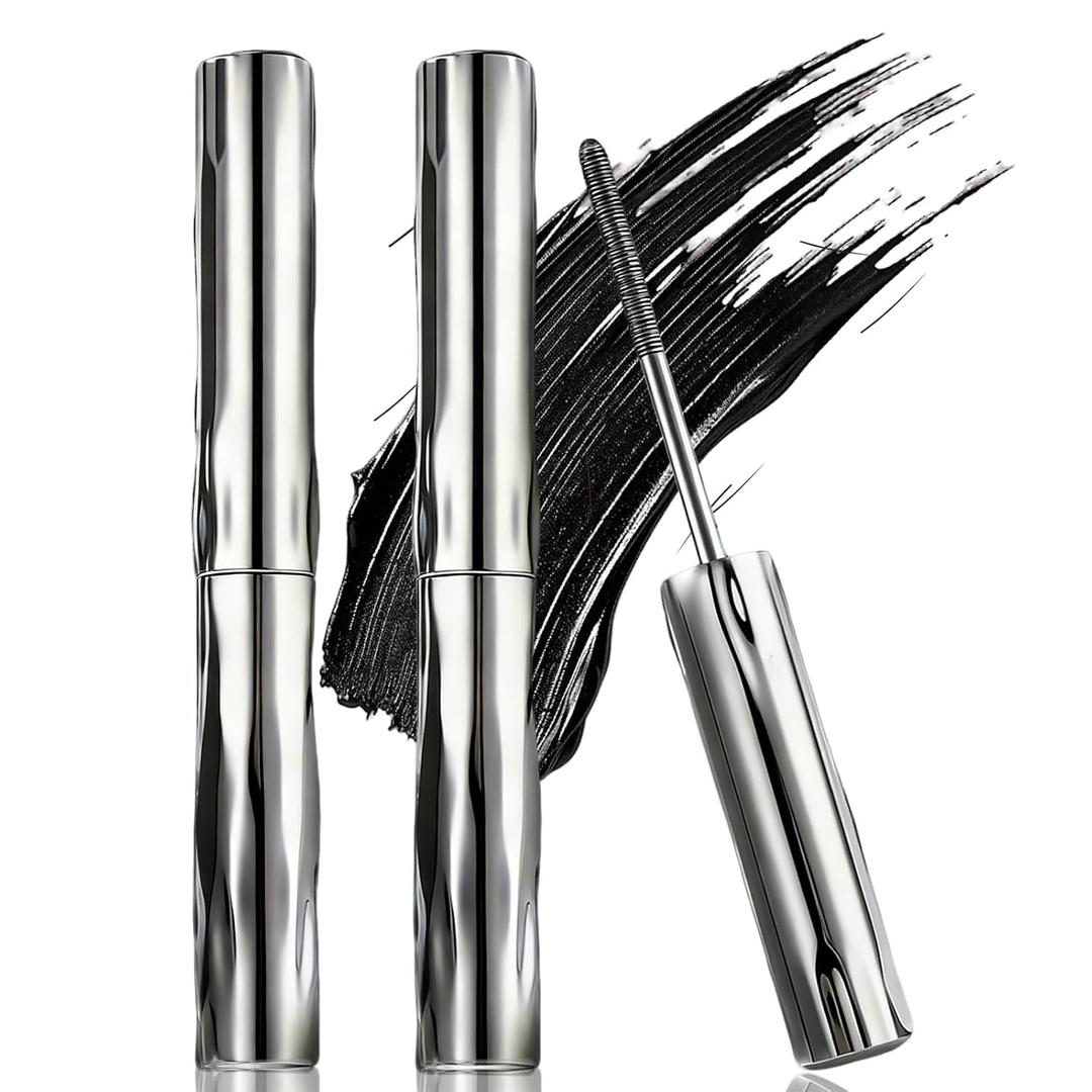 Iron Wand Mascara, Metal Mascara Wand, Black Washable Metal Wand Mascara, 3d Curling Eyelash, Added Fiber, Natural Length Slim Volume Building, Long-Lasting Smudge-Proof
