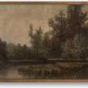 YSDPIC Vintage Forest Landscape Wall Art with Dark Wood Frame 16x24 Inch Rustic Tree and Lake Painting, Curated Canvas Picture for Living Room, Study, Farmhouse, or Gift for Nature Lovers