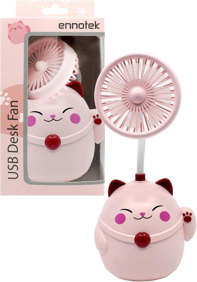 6 x Cute Pink Cat Desk Fan with Pen Holder Cat Fan for Women, Animal Fan, Funny Office Accessories, Cat Lover Gift, Small USB Fan, Aesthetic Decor