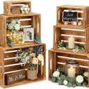 Set of 6 Decorative Wood Crates for Display, 6 Size Farmhouse Wooden Baskets Rustic Nesting Crates Decor Boxes with Handle for Storage, Container, Display, Christmas Decorations