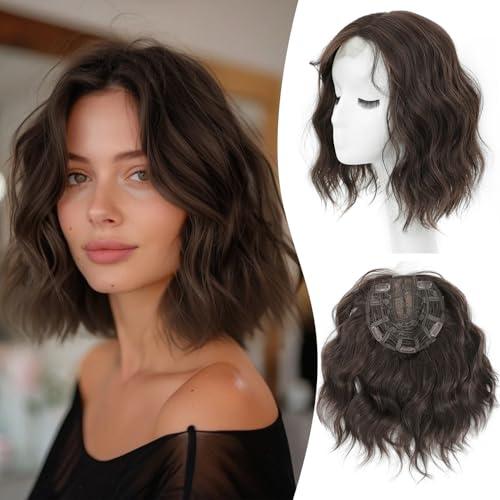 MORICHY Hair Toppers for Women With Thinning Hair 10 Inch, 360° 3D Synthetic Lightweight & Breathable Short Wavy With 6.5"x6.5" Base, Quick Styling for Daily Wear