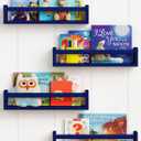Forbena Navy Blue Floating Book Shelves for Nursery Boy, Decorative Wall Bookshelf for Kids Room, Small Wood Floating Shelves Wall Mounted for Boys Bedroom Bathroom (Set of 4, Blue) (16.5 Inch)