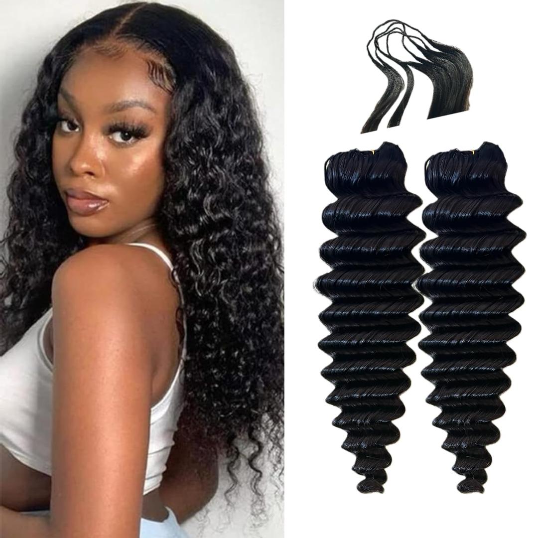 100% Human Hair Deep Wave Knotless Pre-Separated Crochet Hair feather crochet human hair extensions for Women Natural Color 22 Inch 120g