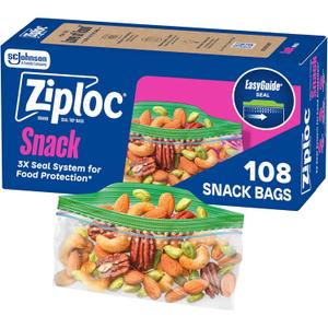 Ziploc Snack Bags, Easy Open and Close, Small Plastic Food Storage Bags, 108 Bags Total