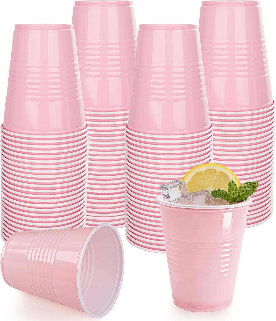 WELLIFE 12 Oz Pink Plastic Cups - Soft Pink Party Cups for Spring Gathering, Galentines Celebrations,Mother's Day,Princess Birthday Parties,Bachelor Party, Picnic or Festive Celebrations (50pcs)