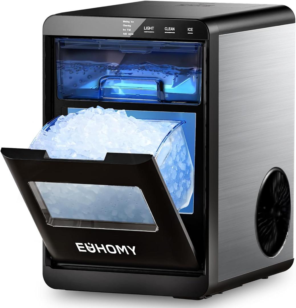 EUHOMY Nugget Ice Maker Countertop, 40Lbs/24H Pebble Ice Maker Machine, Self-Cleaning Countertop Sonic Ice Makers with Ice Scoop & Basket, Pellet Ice Maker Machine for Home/Kitchen/Office (Black)
