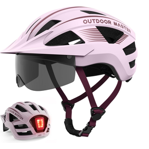 OutdoorMaster Adult Bike Helmet - Bicycle Helmet with Rechargeable Rear LED Light, Detachable Magnetic Goggles, Removable Sun Visor - Suitable for Commuting and Cycling for Men and Women (Medium, Gradient Blue Orange) L 58-61cm