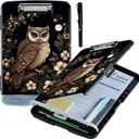 Metal Clipboard with Storage,High Capacity Nursing Clipboards with Pen Holder,Heavy Duty Storage Clipboard Folder Folio,Side-Opening,for School & Office Supplies,with A Pencil,Cute Owl Floral