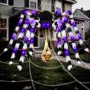 3-in-1 Large Halloween Spider Decorations Set, 50" Huge Spider Hanging with 20" Light Up Spider Egg Totally 36 LEDs Lights Battery Operated Fake Spiders Halloween Decors for Yard Home Party
