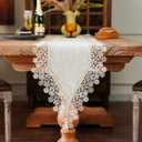 ARTABLE Lace Table Runners Stone Color Natural Linen Tones Macrame Doilies Dresser Scarf for Kitchen Home Garden Decor (Stone, 14 x 84'')