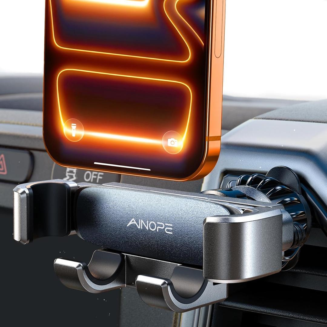 AINOPE for iPhone 17 Pro Max Car Mount Phone Holders for Your Car [Slide Design] Air Vent Phone Mount [Top Clamp] Cell Phone Holder Car Interior Accessories for iPhone Air 17 Pro Max 16 Samsung S25 (Black)