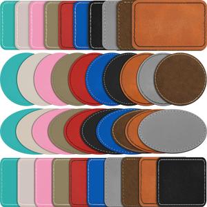 Dunzy 60 Pcs Blank Leatherette Hat Patches Laserable Leatherette Patch Iron on Heat Press with Adhesive Leather Patches for Hats Clothes Repair(Colorful,3 x 2 Inches)