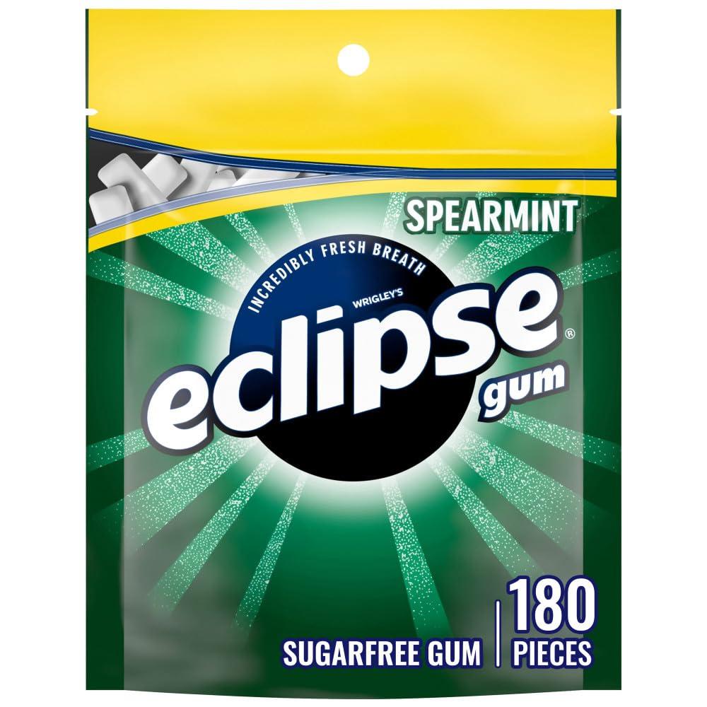 ECLIPSE Spearmint Chewing Gum Sugar Free, Mint Gum Bulk Pack, 8.8 Ounce (180 Piece Bag) (EXP 05/01/26)