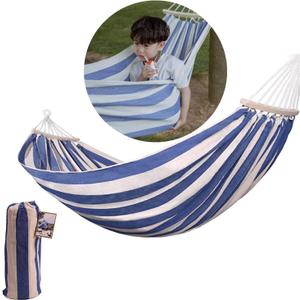 SANTTA Patio Hammock 5ft Wide Durable Cotton Hammock with Anti Falling Spreader Bars and Tree Straps for Garden Backyard Deck Balcony