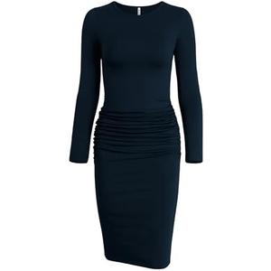 Missufe Women's Long Sleeve Ruched Casual Sundress Bodycon Sheath Knee Length Dress M