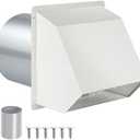 8 Inch Hooded Wall Vent with Screen and Damper, Wall Exhaust Vent Cover Cap for Exterior Ventilation and Outdoor Air Exhaust Kitchen Range Hood Dryer, Galvanized Steel, White