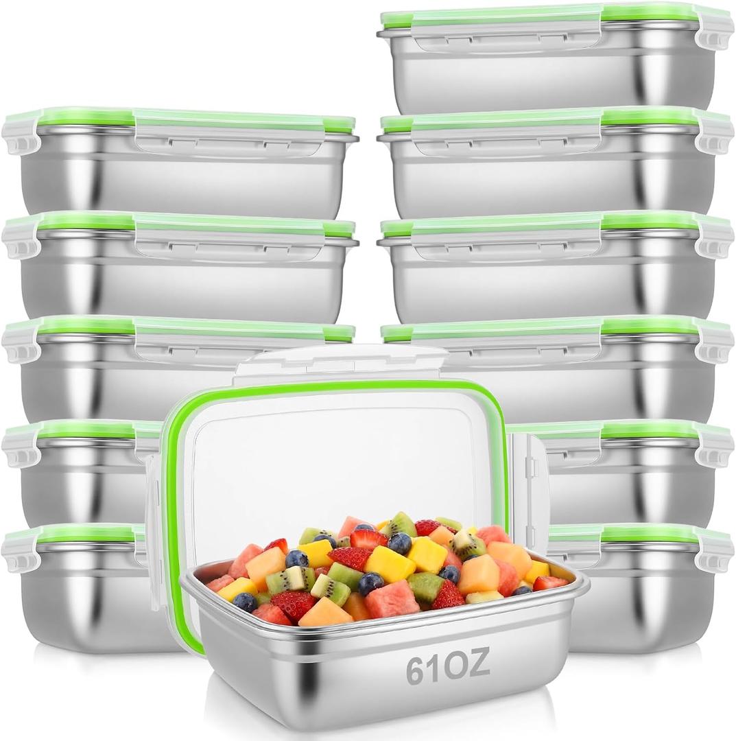 Blushtier 12 PC 304 Stainless Steel Food Storage Containers with Airtight Lids, 61oz/1800ml Metal Meal Prep Containers Bento Box, Freezer Dishwasher Safe Keep Food Fresh for Kitchen, Picnic, Camping,  61oz/1800ml