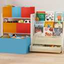 Toy Organizer with Bookshelf, Large Capacity Toy Storage Organizer with 6 Foldable Toy Bins, 3-Tier Solid Wood Kids Bookshelf and Toy Storage, Easy Assembly Toy Shelf Organizer