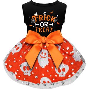 Dog Halloween Costumes Dog Dress Halloween Costumes for Dogs Funny Puppy Dress with Bow for Small Medium Large Dogs Pumpkin Witch Bat Pet Costume Halloween