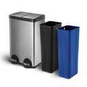 Home Zone Living 15.8 Gallon Kitchen Trash Can, Dual Removable Liners for Recycling and Trash, Wide Stainless Steel Shape (7.9 + 7.9 for 15.8 Gallon Total)