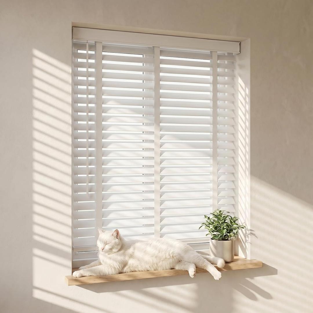 2" Cordless Wood Blinds for Indoor Windows, Window Blinds Cordless for Home, Venetian Blackout Blinds & Shades for Bedroom, Kitchen, Room Darkening Privacy, White, 32" W x 60" H