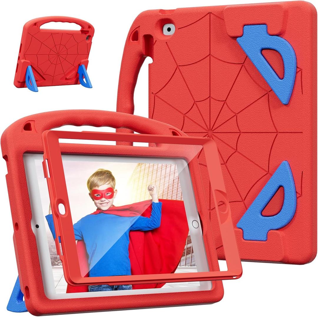 Kids Case for iPad 9th/8th/7th Generation (iPad 10.2 inch 2021/2020/2019), Shockproof Case with Screen Protector (Red)