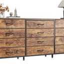  Huuger 63 Inch Long Dresser for Bedroom, TV Stand for 65, 70 Inch TV, 12 Drawer Dresser for Closet, Chest of Drawers, Large Fabric Drawers for Bedroom, Media Console, Rustic Brown : Home & Kitchen