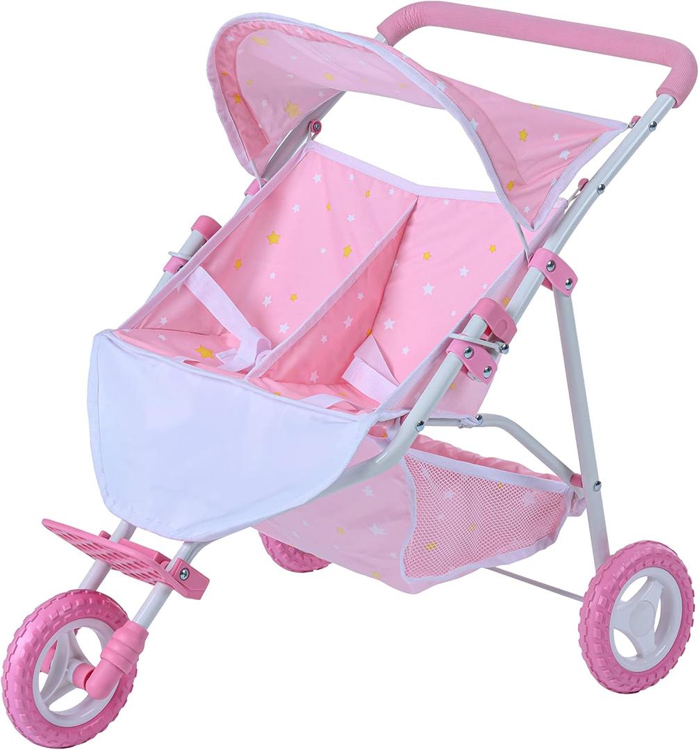 Olivia's Little World Twinkle Stars Princess Deluxe Baby Doll Stroller, Pink/White