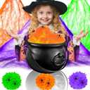 109oz Halloween Candy Cauldron Set,Portable Witch Spooky Bucket with 3pcs Spider Webs for Decoration Indoor Table Spiderweb Decor Trick or Treat Party Supplies
