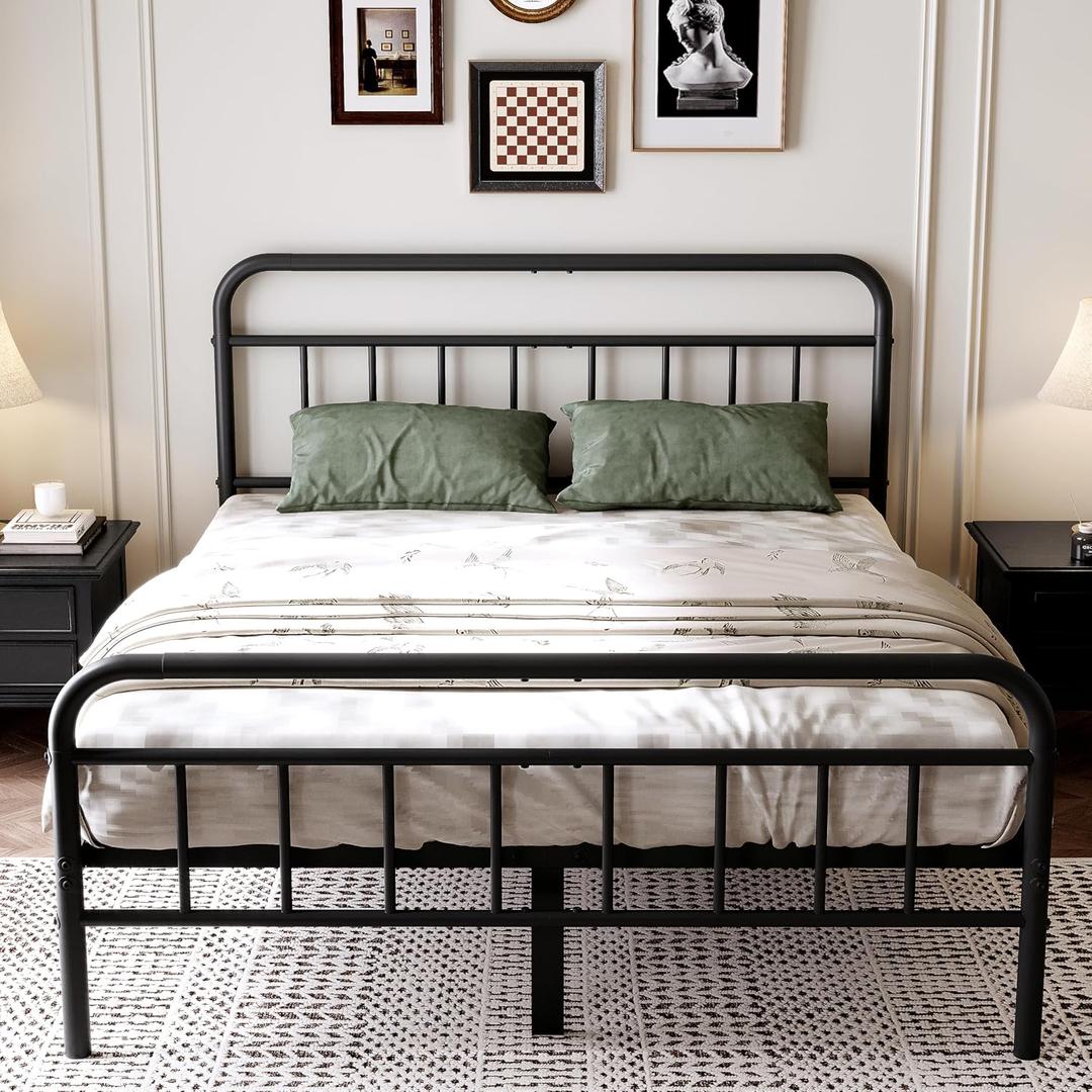 14Inch Metal Bed Frame,Full Size Bed Frame with Storage Space,Heavy Duty Sturdy Mattress Foundation,Easy Assembly,No Box Spring Needed, Full