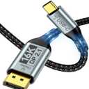 USB C to DisplayPort 2.1 Cable [16K@30Hz, 8K@120Hz, 2K/4K@240Hz], 80Gbps Thunderbolt 5/4/3 to Display Port 2.1 Cord, USBC to DP for MacBook, Odyssey G8/G9, XPS, iPhone 16/15 Pro Max etc, 3FT