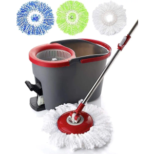 Simpli-Magic Spin Mop and Bucket with Wringer Set, Mop Bucket Cleaning System with Foot Pedal, 3 Microfiber Mop Heads, New Generation with More Spin Cycles