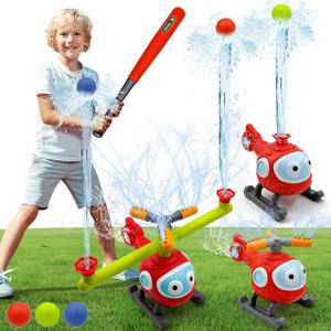 4 in 1 Water Sprinklers T Ball Set for Kids and Toddlers, Baseball Sprinkler for Backyard Helicopter Toy Outdoor Game, Attaches to Garden Hose Summer Yard Pool Water Toy