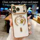 for iPhone 17 Pro Max Case, Glitter Clear Cute Paw Love Heart, Compatible with MagSafe, Strong Magnetic Full Camera Lens Protection Cover, Soft Slim Bling Phone Case 6.9" - Gold